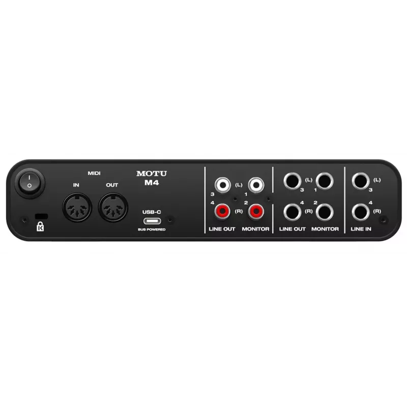MOTU M4 USB-C garso sąsaja – 4x4, 24 bitai / 192 kHz, 2 mikrofoniniai stiprintuvai, MIDI I/O