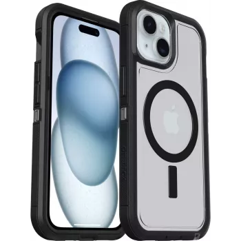 OtterBox Defender Series XT Clear Back Cover su magnetais, suderinamas su MagSafe, skirtas Apple iPhone 13 14 15 16e - Dark Side (skaidrus/juodas) 77-98196