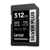 Lexar Professional SILVER PLUS SDXC 512GB atminties kortelė, UHS-I, U3, V30, A2, iki 200MB/s skaitymo, 140MB/s rašymo