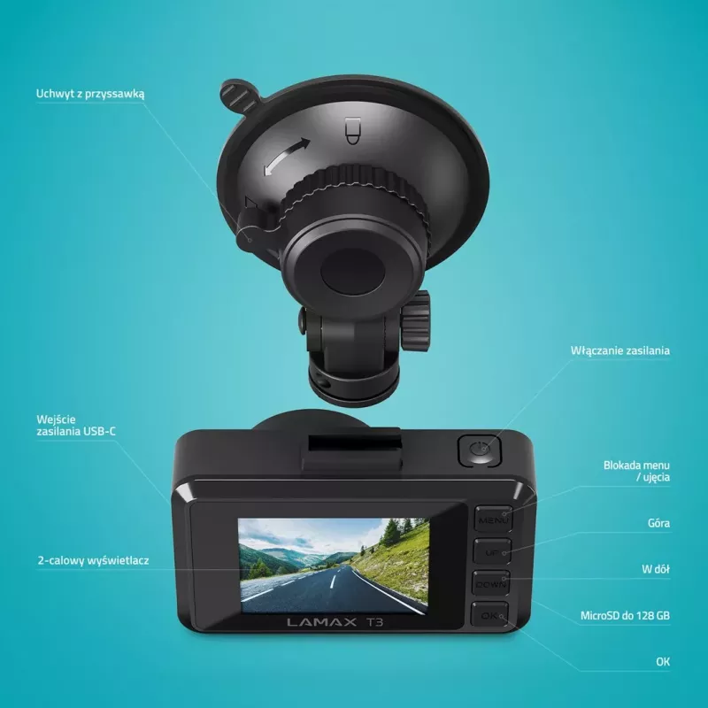 LAMAX T3 Vaizdo registratorius Full HD 1080p 140° Platus kampas su G-Sensor ir Parkavimo režimu