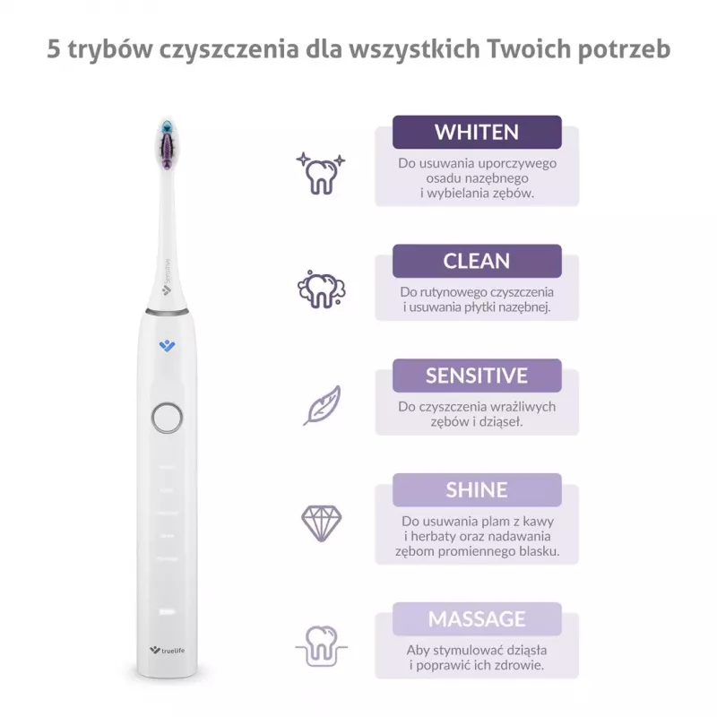 TrueLife SonicBrush Clean70 UV dantų šepetėlis su UV sterilizatoriumi, 5 režimai, 3 šepetėlių galvutės, kelioninis dėklas, juodas