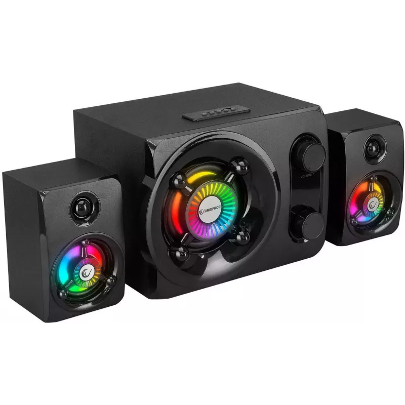 Rampage RMS-G8 25W nešiojamas Bluetooth garsiakalbis su RGB apšvietimu, TWS, FM radiju, juodas