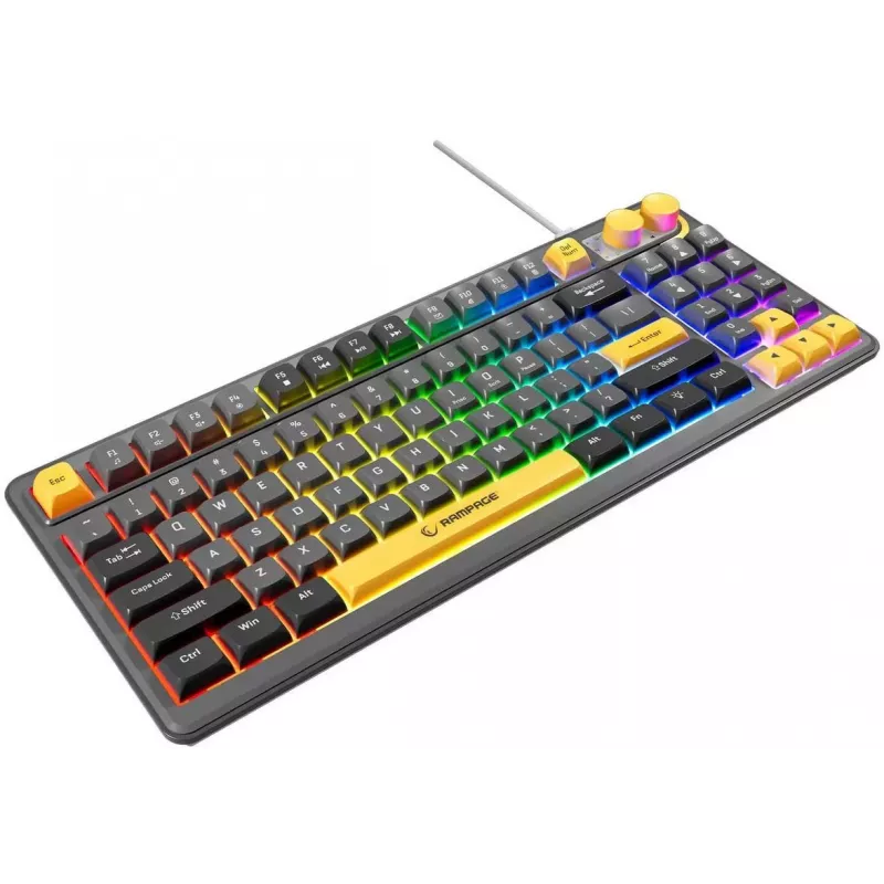 Rampage CYCLONE KNOB RGB 90% mechaninė klaviatūra, Outemu Blue jungikliai, juoda