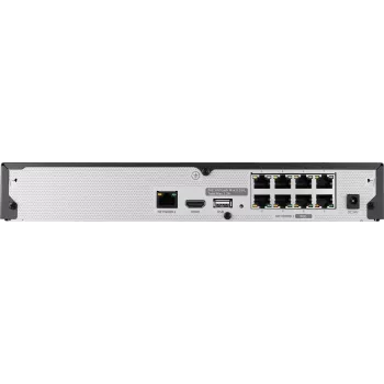Hanwha Vision tinklo vaizdo registratorius 8 IP kanalai H.265 60Mbps be HDD HDMI PoE Switch