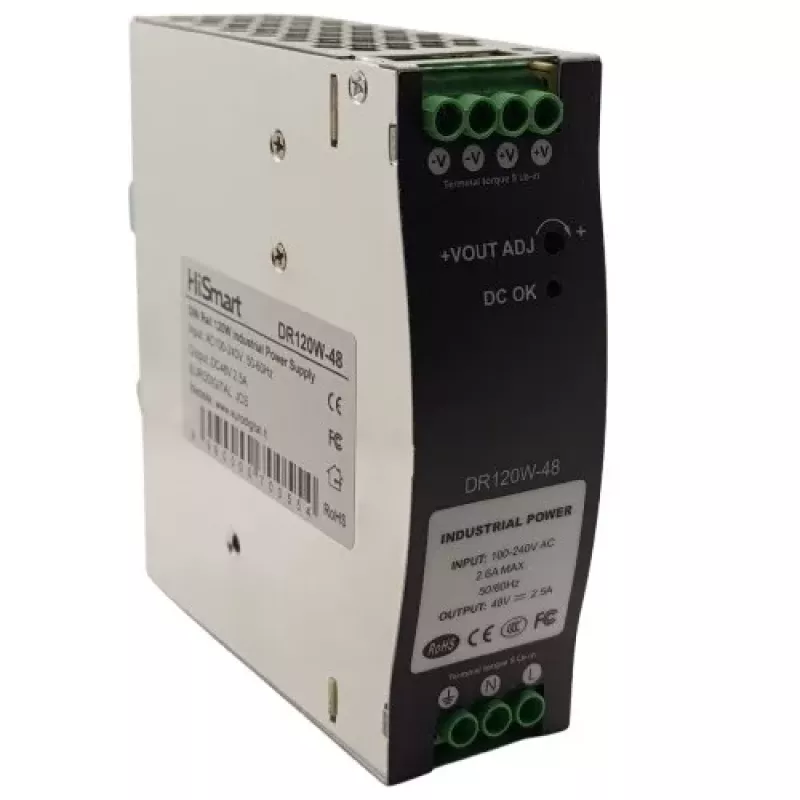 HISMART DR-120-48 DIN bėgio maitinimo šaltinis 48V 120W 2.5A