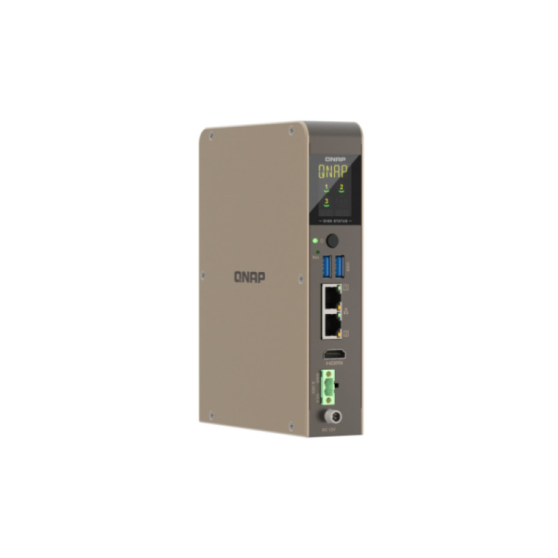 QNAP QBoat-300 itin kompaktiškas bekvapis NAS serveris su dviem M.2 NVMe/SATA lizdais, Intel Celeron J3455 keturių branduolių, 4GB RAM, dvigubu Gigabit Ethernet, HDMI, 2x USB 3.0
