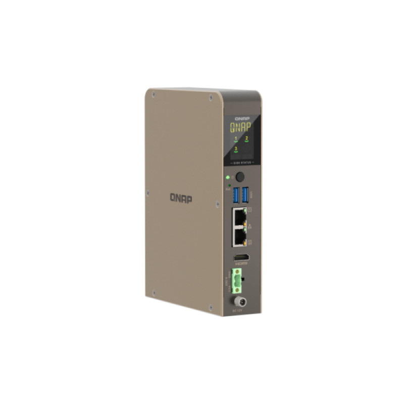QNAP QBoat-300 itin kompaktiškas bekvapis NAS serveris su dviem M.2 NVMe/SATA lizdais, Intel Celeron J3455 keturių branduolių, 4GB RAM, dvigubu Gigabit Ethernet, HDMI, 2x USB 3.0