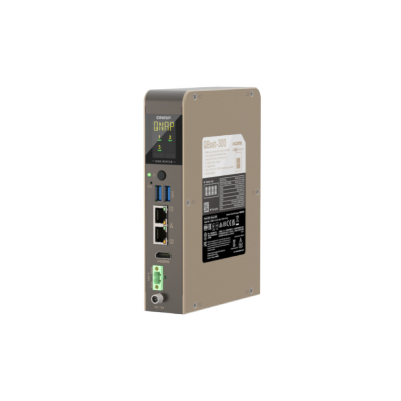 QNAP QBoat-300 itin kompaktiškas bekvapis NAS serveris su dviem M.2 NVMe/SATA lizdais, Intel Celeron J3455 keturių branduolių, 4GB RAM, dvigubu Gigabit Ethernet, HDMI, 2x USB 3.0