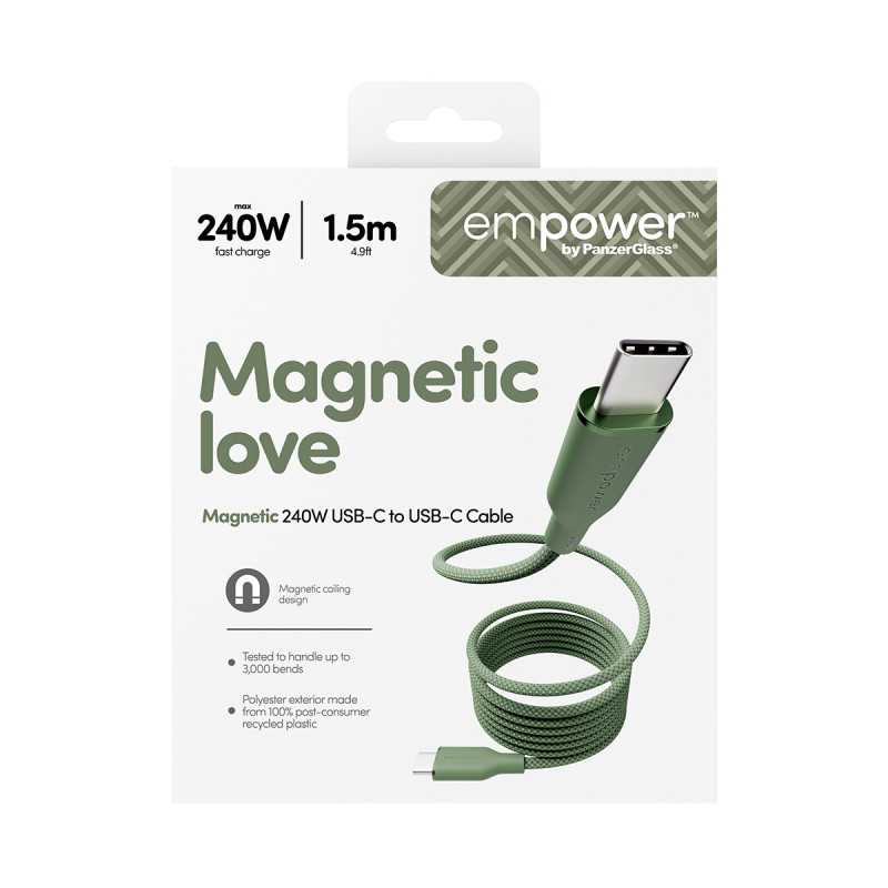 PanzerGlass empower Magnetic 240W USB-C į USB-C laidas 1,5 m žalias