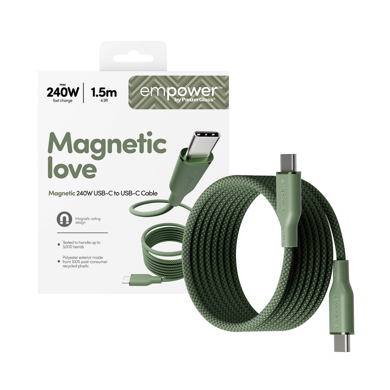 PanzerGlass empower Magnetic 240W USB-C į USB-C laidas 1,5 m žalias