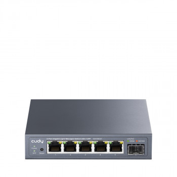 CUDY GS105ES1 5 prievadų Gigabit lengvai valdomas jungiklis su 1 SFP, 4 RJ45, VLAN, QoS, stalinis
