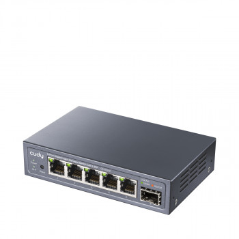 CUDY GS105ES1 5 prievadų Gigabit lengvai valdomas jungiklis su 1 SFP, 4 RJ45, VLAN, QoS, stalinis