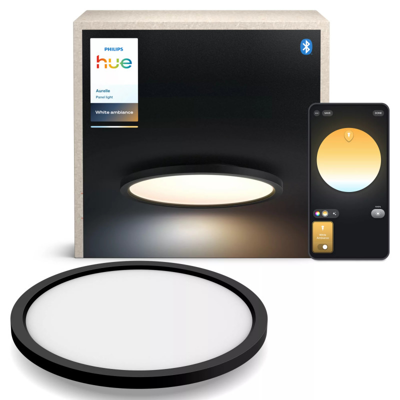 Philips Hue Aurelle apvalus LED skydinis šviestuvas juodas - išmanus lubinis LED šviestuvas, White Ambiance, 2200 lm, Bluetooth ir Zigbee