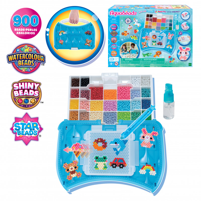 EPOCH Aquabeads Craft Studio pradinis rinkinys – daugiau nei 800 vandens aktyvuojamų karoliukų 12 spalvų, daugkartinio naudojimo dėliojimo padėklas, karoliukų rašiklis ir purkštuvas, be šilumos ar klijų, kūrybinis karoliukų meno rinkinys vaikams nuo 4 met