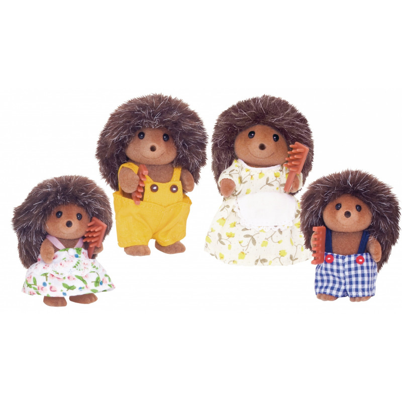 KAISER ELEKTRO Sylvanian Families Ežiukų šeima Stachel - Kolekcionuojamų flokuotų gyvūnėlių figūrėlių rinkinys, 4 figūrėlės su šukomis, nuo 3 metų