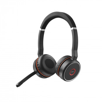 Jabra Evolve 75 MS Stereo belaidės ausinės su aktyviuoju triukšmo slopinimu, „Microsoft Teams“ sertifikuotos, dvigubas „Bluetooth“ ryšys, „Busylight“, ant ausų, juodos