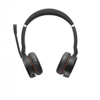 Jabra Evolve 75 MS Stereo belaidės ausinės su aktyviuoju triukšmo slopinimu, „Microsoft Teams“ sertifikuotos, dvigubas „Bluetooth“ ryšys, „Busylight“, ant ausų, juodos