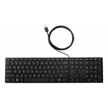 HP Desktop 320K laidinė USB klaviatūra - belgų AZERTY išdėstymas, juoda, pilno dydžio su skaitmenine klaviatūra, atspari išsiliejimui, skirta ploniesiems klientams ir staliniams kompiuteriams (9SR37AA#AC0)
