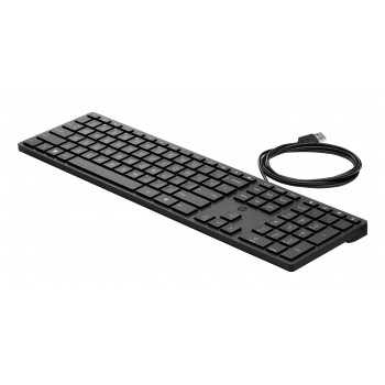 HP Desktop 320K laidinė USB klaviatūra - belgų AZERTY išdėstymas, juoda, pilno dydžio su skaitmenine klaviatūra, atspari išsiliejimui, skirta ploniesiems klientams ir staliniams kompiuteriams (9SR37AA#AC0)