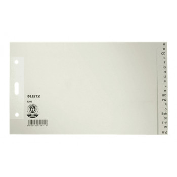 Leitz Manilos kartono A-Z registro skirtukai, A5 gulsčias, 20 dalių, pilki, 100 gsm, 80 mm perforacija su sustiprintomis skylėmis (1206-00-85)