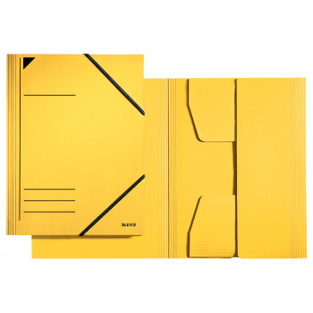 LEITZ aplankas su gumyte DIN A4, kartonas 320 gsm, geltonas, 3 pilnai priklijuoti atvartai 3981-00-15