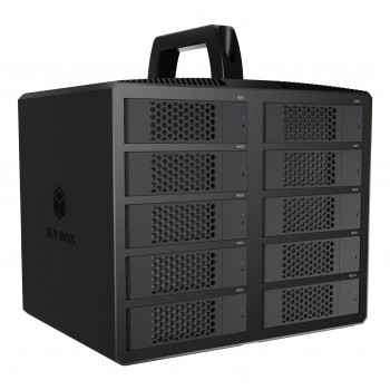 ICY BOX IB-3710-C31 10 skyrių USB 3.2 Gen 2 JBOD korpusas, skirtas 2,5 colio/3,5 colio SATA HDD/SSD, vieno režimo, USB-C į C kabelis, 200 W maitinimo šaltinis, juodas