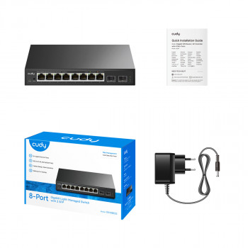 Cudy GS108ES2 8 prievadų Gigabit Ethernet komutatorius su 2 SFP uplink