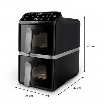 Philips Ovi Stacked Dual Basket 4000 oro gruzdintuvė 9L 2700W juoda ir sidabrinė NA461/00
