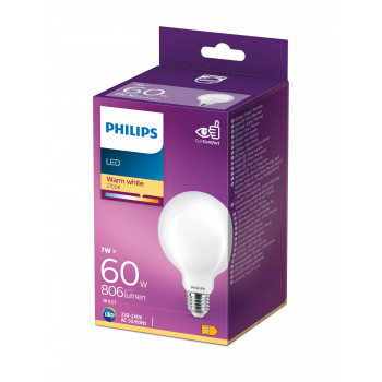 Philips LED Classic 60W G93 E27 šiltai balta matinė nereguliuojamo ryškumo rutulio formos lemputė