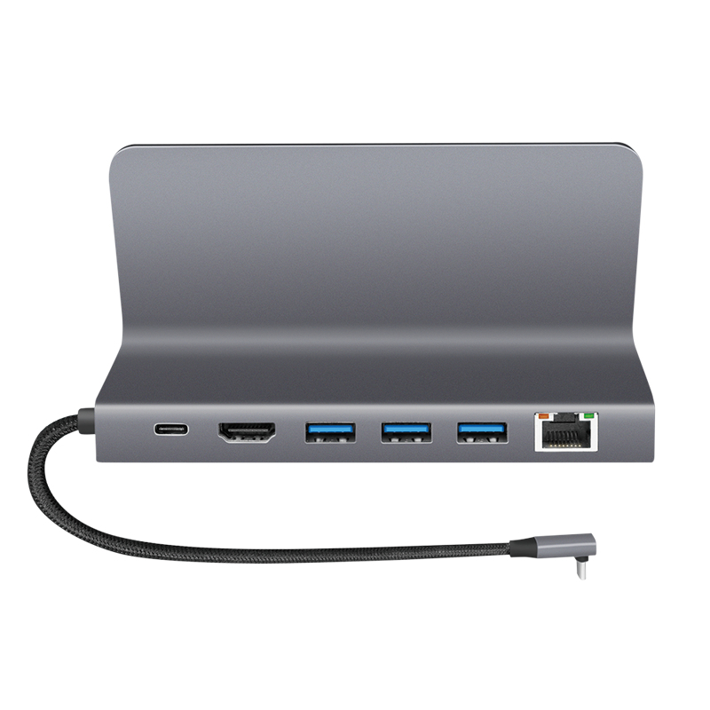 LogiLink UA0408 USB-C doko stotis su planšetinio kompiuterio laikikliu, HDMI 4K@60Hz, 100W PD, Gigabit Ethernet, sidabrinė