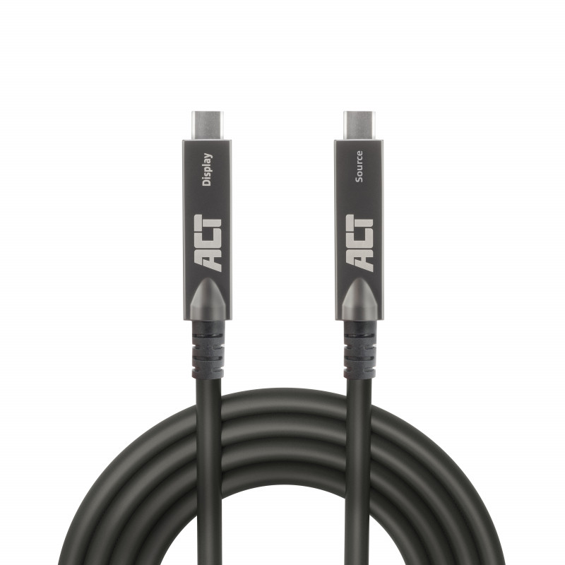 ACT USB-C 3.2 Gen2 aktyvusis optinis kabelis (AOC), skirtas jutikliniams ekranams, vaizdui, duomenims, maitinimui, 15 m (AK4335)
