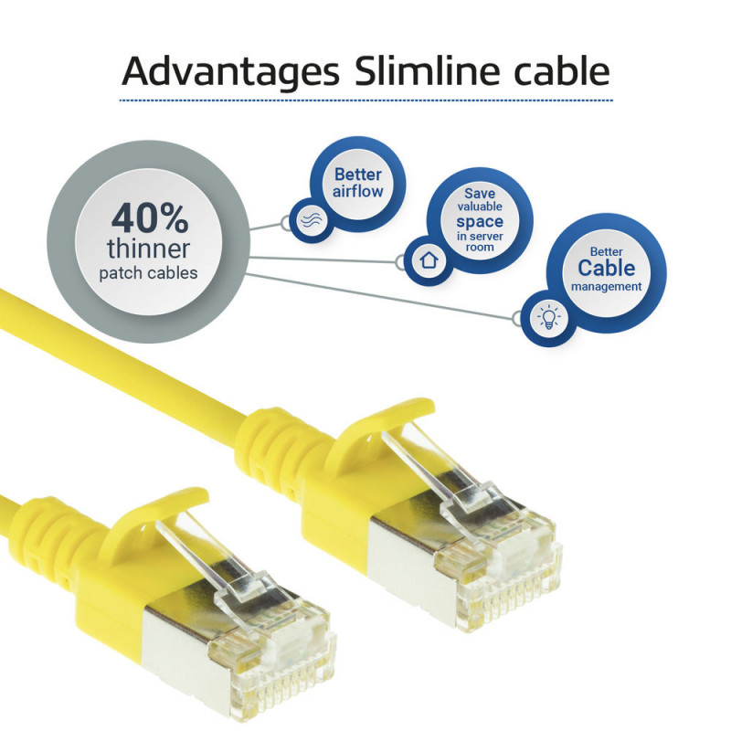 ACT DC7830 Geltonas 0,15 m LSZH U/FTP CAT6A Datacenter Slimline tinklo kabelis su apsauga nuo užkabinimo RJ45
