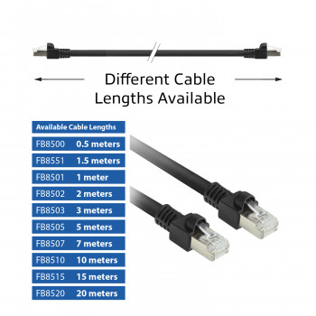ACT FB8520 20 m S/FTP Cat.7 PUR tinklo kabelis, be užkabinimų RJ45, juodas