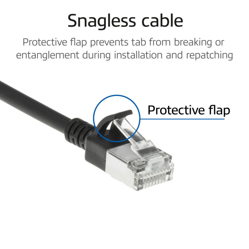 ACT juodas 2 metrų LSZH S/FTP CAT6A plonas tinklo kabelis su apsauginiais RJ45 jungtimis (DB7902)