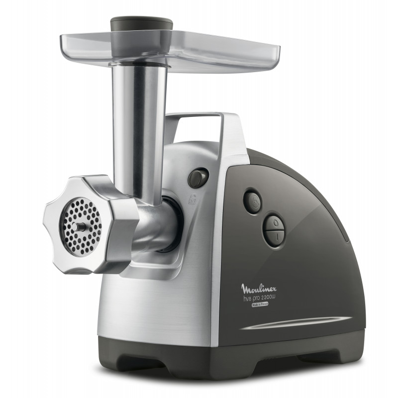 Moulinex ME6868 HV8 Pro 4-in-1 mėsos malūnėlis, 2200 W, 4,5 kg/min, 3 nerūdijančio plieno diskai, kebbe ir dešrų priedai, juoda/sidabrinė