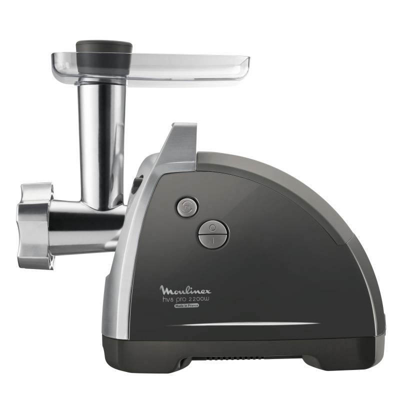 Moulinex ME6868 HV8 Pro 4-in-1 mėsos malūnėlis, 2200 W, 4,5 kg/min, 3 nerūdijančio plieno diskai, kebbe ir dešrų priedai, juoda/sidabrinė