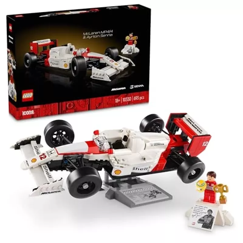 LEGO rinkinys McLaren MP4/4 Ayrton Senna 10330 — LEGO ICONS mastelio modelio vitrina
