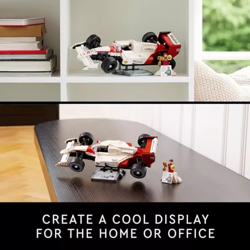 LEGO rinkinys McLaren MP4/4 Ayrton Senna 10330 — LEGO ICONS mastelio modelio vitrina