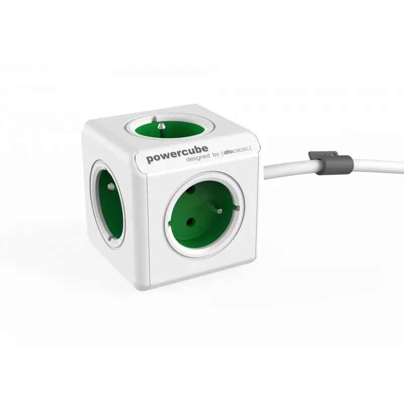 Allocacoc PowerCube Extended Type E maitinimo ilgintuvas 1,5 m 5 kintamosios srovės lizdai vidaus patalpoms žalias