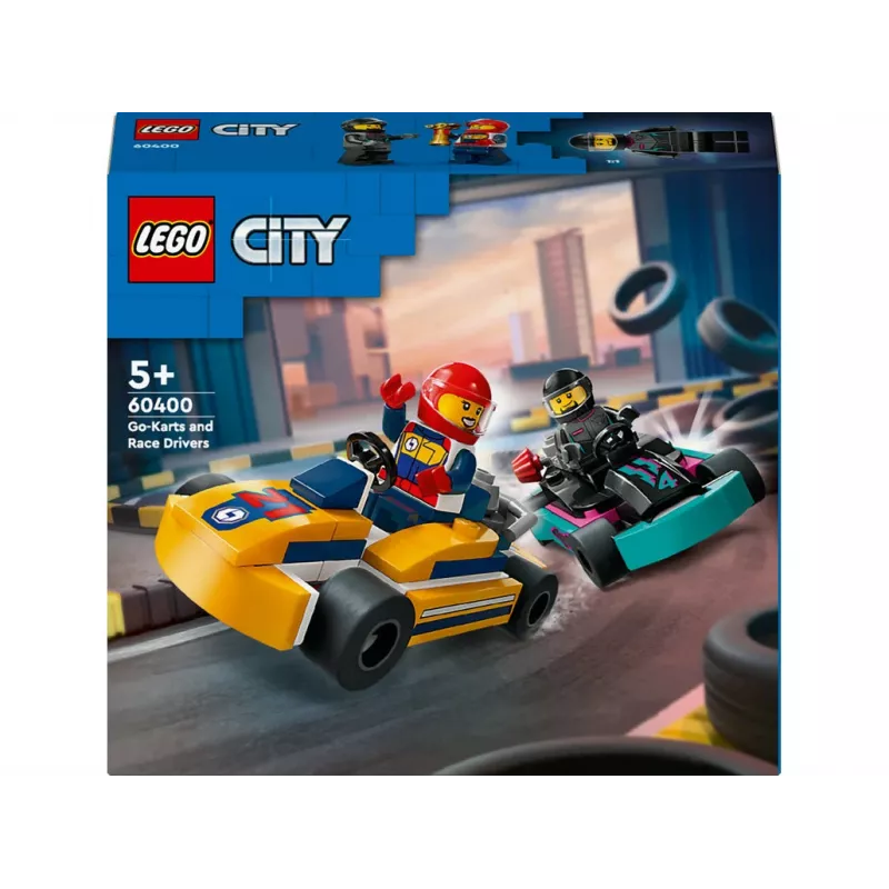 Konstruktorius LEGO 60400 City Kartingai su lenktynininkais – žaidimų rinkinys su minifigūrėlėmis ir transporto priemonėmis