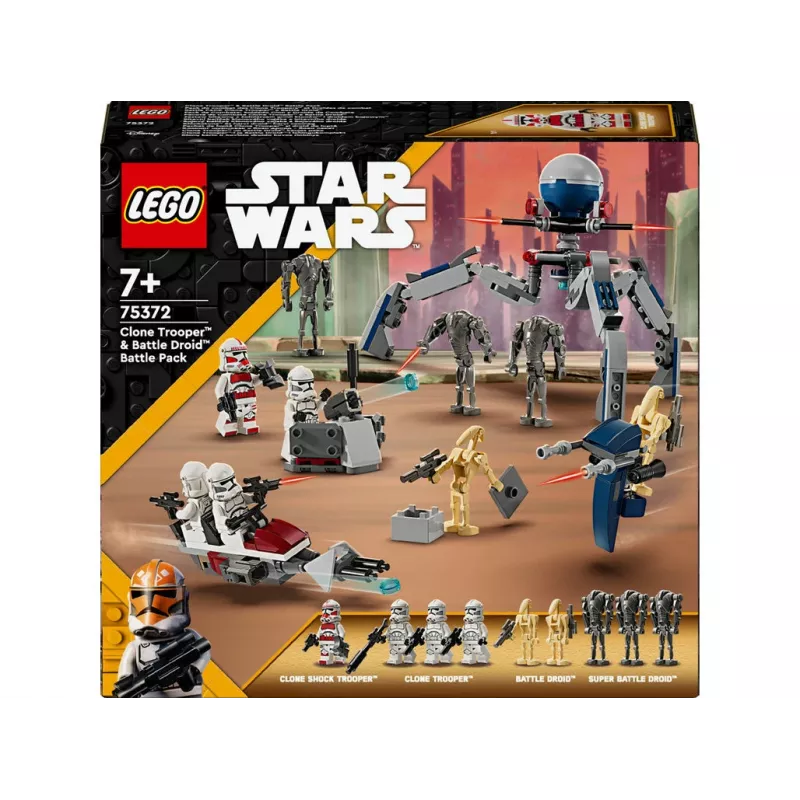 LEGO Star Wars klonų karių ir mūšio droidų mūšio paketas statybiniai žaislai vaikams su greitaeigiu motociklu, transporto priemone, 4 mini figūrėlėmis ir 5 figūromis, dovana berniukams