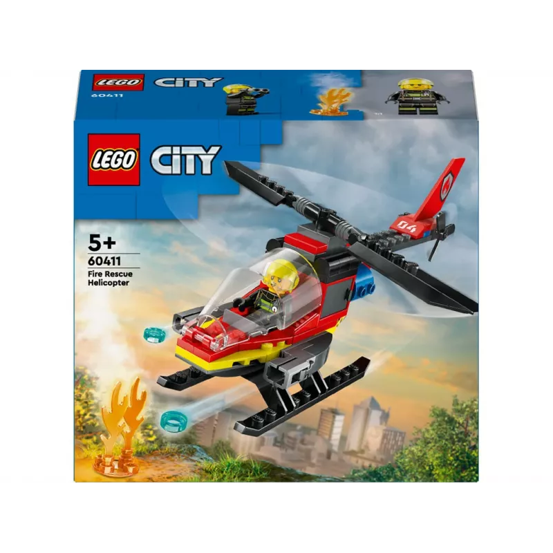 LEGO City gaisrinis sraigtasparnis 60411 konstruktorius, 85 dalys, besisukantys sparnai, 1 minifigūrėlė, amžius 5+ (220×90×60 mm)