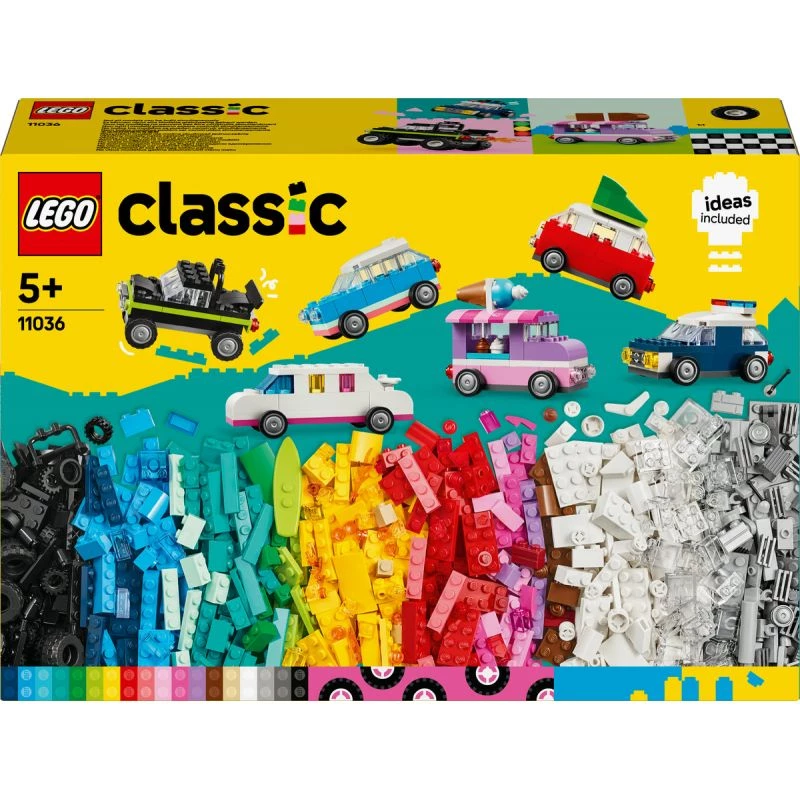 LEGO Classic kūrybinės transporto priemonės – spalvingų automobilių modelių rinkinys su policijos automobilio žaislu ir 11023 klasikine žalia pagrindo plokšte 32x32, skirta pievos statybai
