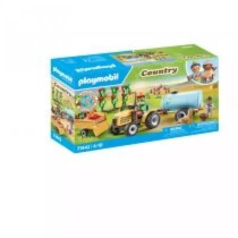 Playmobil 71442 Country: Traktorius su priekaba ir vandens cisterna Šviežias derlius ūkyje Mokymasis apie aplinką Smagus vaizduotės žaidimas