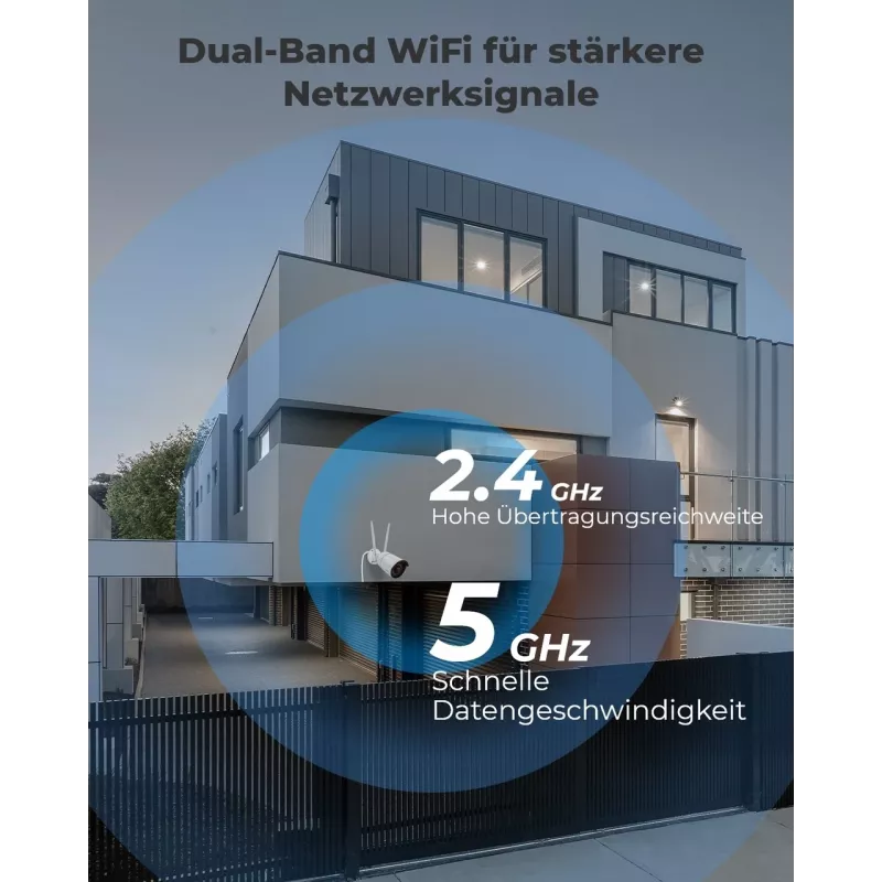 Reolink W320 - 5MP lauko apsaugos kamera, 2.4/5 GHz Wi-Fi, asmens/transporto priemonės/gyvūno aptikimas, 100 pėdų naktinis matymas