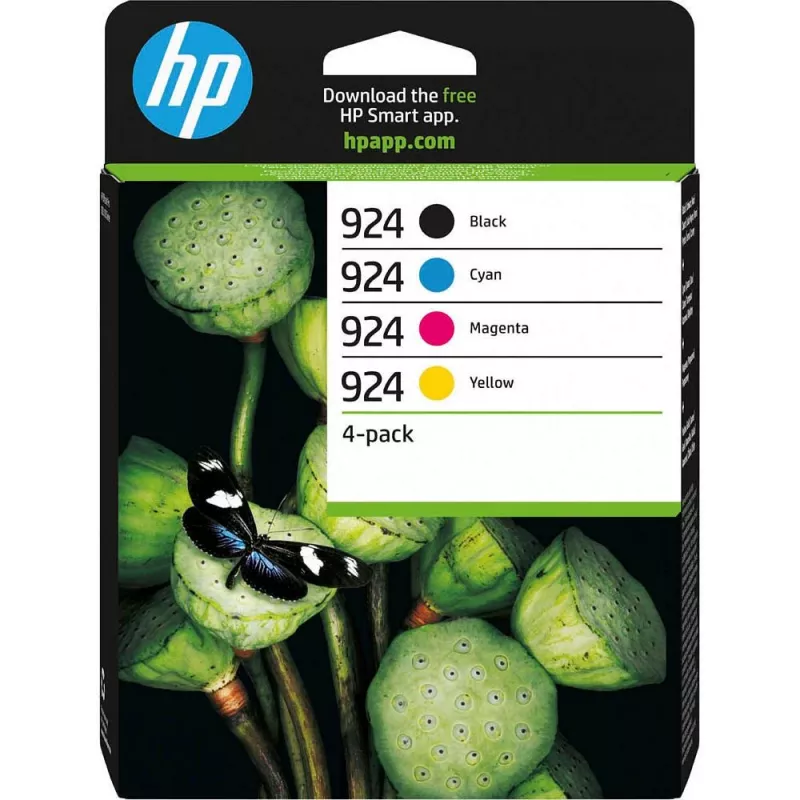 HP 924 CMYK originalių rašalo kasečių 4 pakuotė, juoda, žydra, purpurinė, geltona, 4 vnt., 500 puslapių, 400 puslapių
