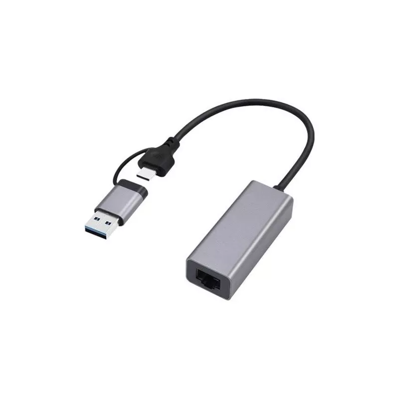 USB 3.1 Type-C Gigabit tinklo adapteris Gembird A-USB3AC-LAN-01 — 1× RJ-45, 1000 Mbps, USB 3.2 Gen 1, metalinis korpusas, pilka