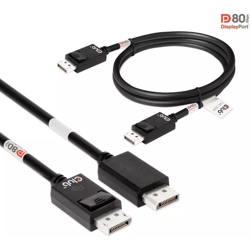 CLUB3D DisplayPort 2.1 dvikryptis VESA DP80 sertifikuotas laidas 4K240Hz, 8K60Hz arba 10K30Hz M/M 1,2 m / 3,94 pėd.