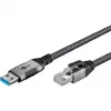 Ethernet laidas USB-A 3.2 Gen1 kištukas > RJ-45 kištukas, LAN adapteris juodas/sidabrinis, 5 metrai, pintas tekstilinis apvalkalas