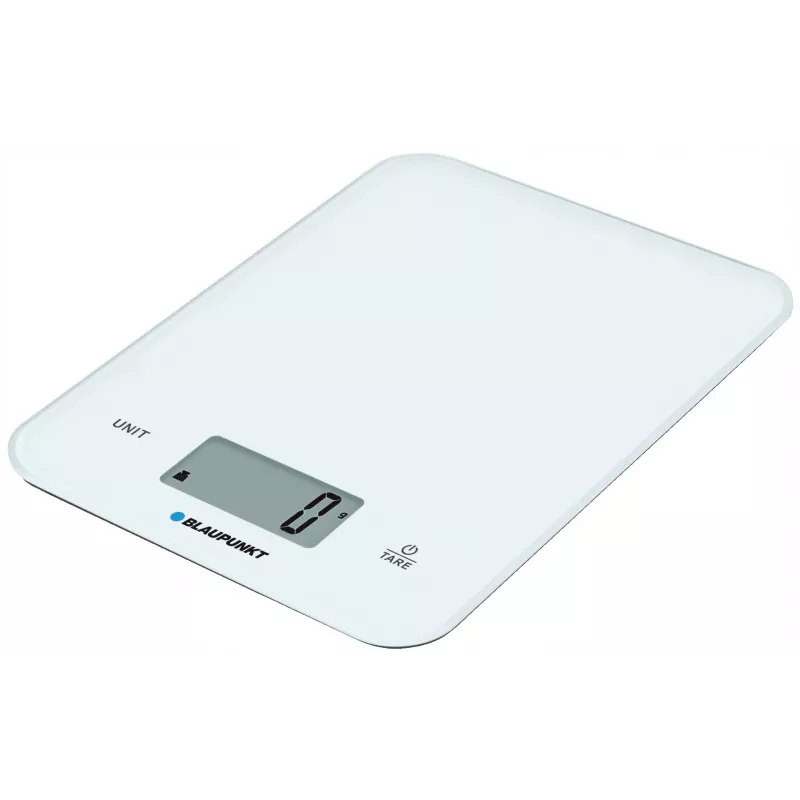 Virtuvinės svarstyklės BLAUPUNKT FKS401 — baltos, maks. 10 kg, 1 g tikslumas, jutiklinis valdymas